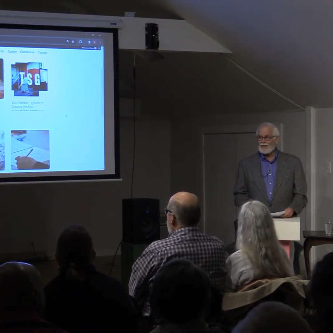 ARTSPLACE board member Ted Lind addresses the audience during the launch of ArtSeen.ca, December 1, 2023